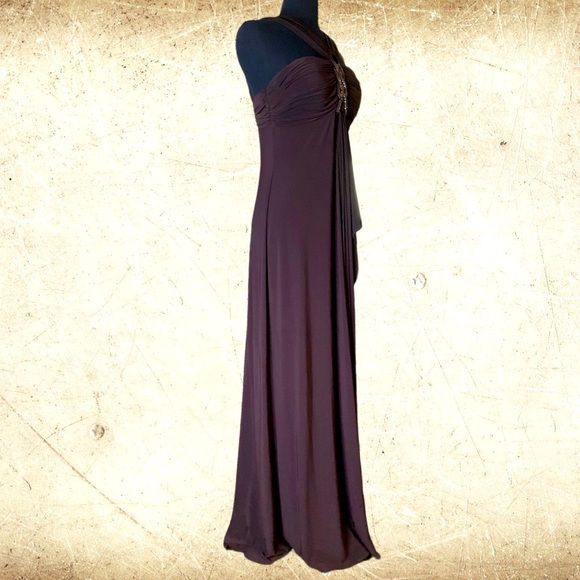 NWOT 80’s Beautiful Chocolate Brown Maxi Dress By NW Nightway Size 10 - Picture 3 of 5